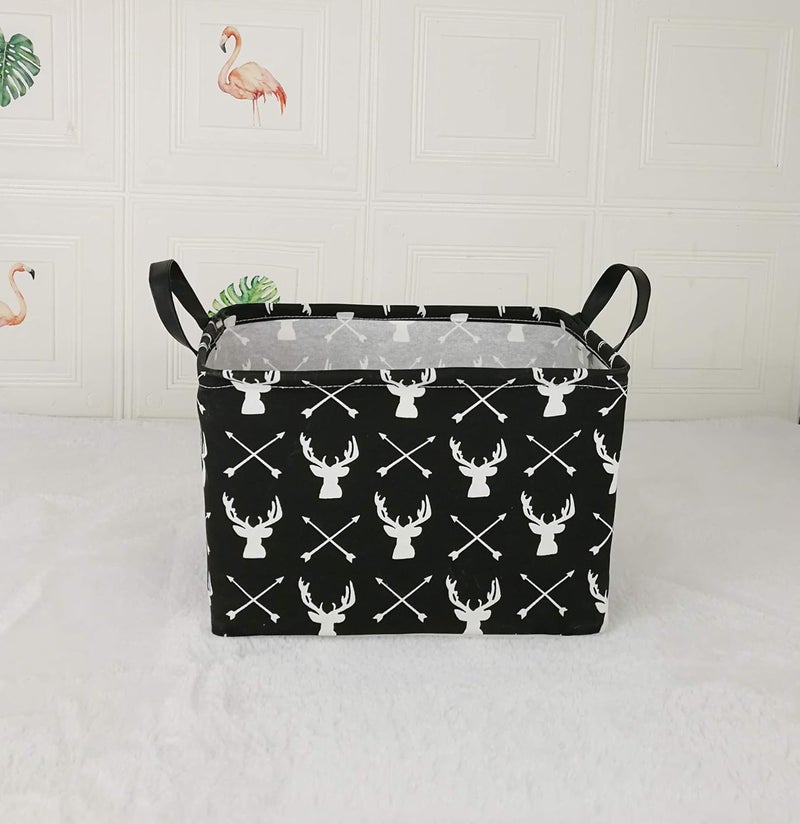 KUNRO Rectang Black Storage Basket Gift Shelf Basket Storage Bin, Nursery Basket Organizer Box for With Handles for Room Deco (Deer) - Image 5